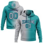 Custom Team Hoodie Personalized Stitched Pullover Sweatshirt with Name and Number Teal Gray Navy Gradient Fashion Personalized