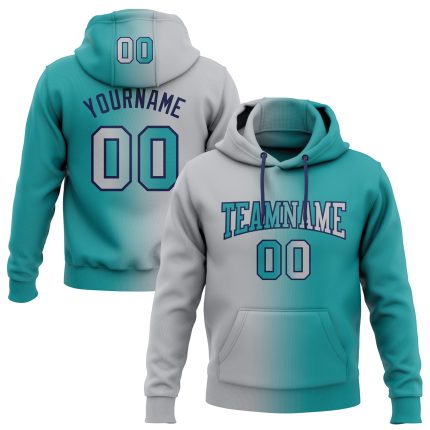 Custom Team Hoodie Personalized Stitched Pullover Sweatshirt with Name and Number Teal Gray Navy Gradient Fashion Personalized