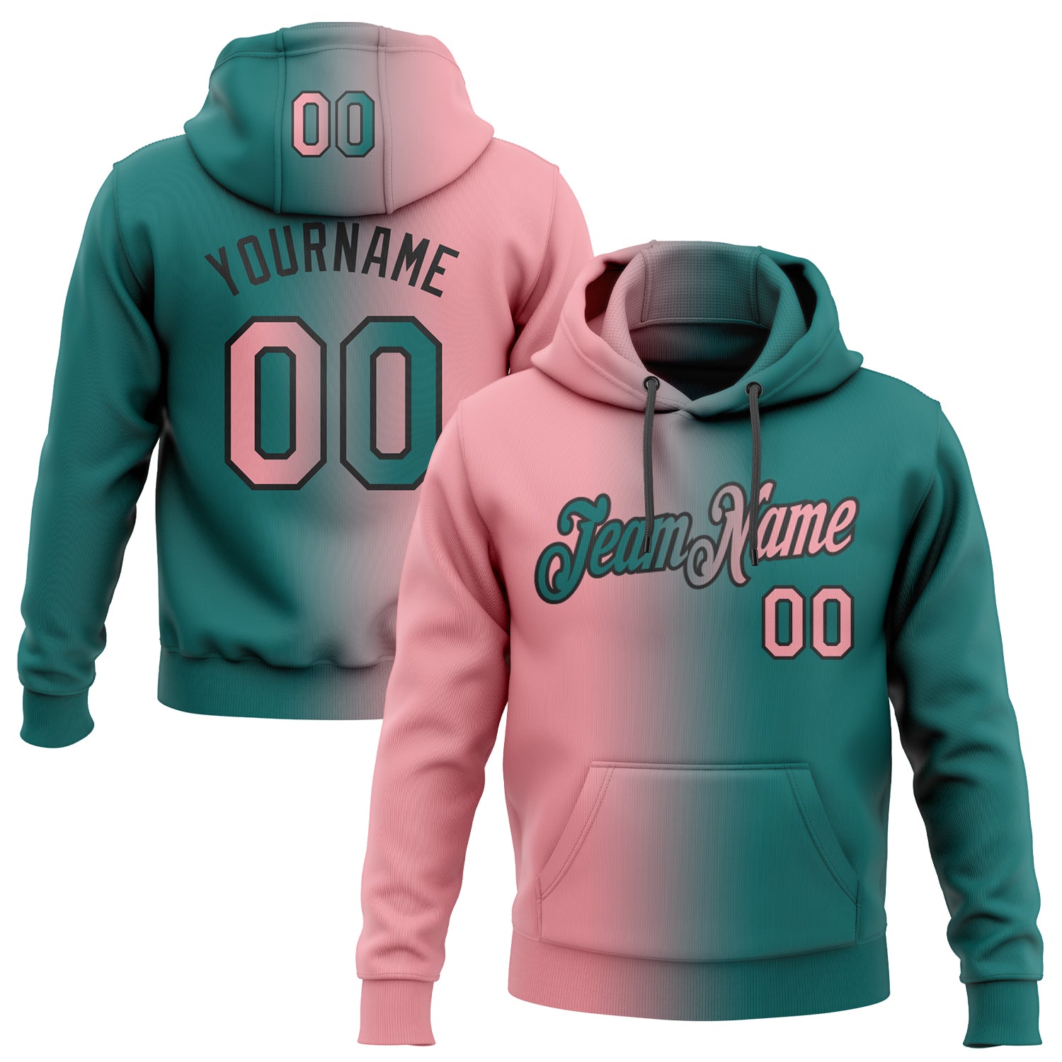 Custom Name Number Hoodie Teal Pink-Black Gradient Pullover Sweatshirt Fashion Sports Medium Stitched Personalized Stitched