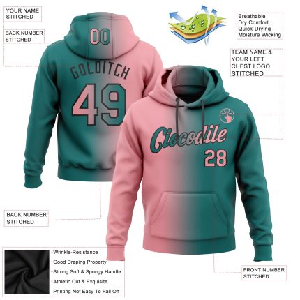 Custom Name Number Hoodie Teal Pink-Black Gradient Pullover Sweatshirt Fashion Sports Medium Stitched Personalized Stitched