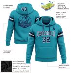 Custom Team Name Number Football Hoodie Sweatshirt Teal Navy White Stitched Pullover Personalized Stitched Teal Navy-White