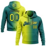 Custom Team Hoodie with Personalized Name & Number - Teal Neon Yellow-Black Gradient Pullover Sweatshirt Personalized Stitched