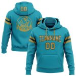 Custom Personalized Football Hoodie Sweatshirt with Stitched Name & Number in Teal, Old Gold, and Black - Team Pullover Personalized