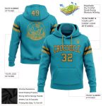 Custom Personalized Football Hoodie Sweatshirt with Stitched Name & Number in Teal, Old Gold, and Black - Team Pullover Personalized