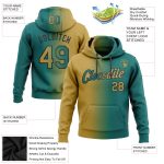 Custom Teal Old Gold-Black Gradient Sports Hoodie Sweatshirt with Personalized Name and Number - Fashion Pullover Personalized