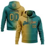 Custom Teal Old Gold-Black Gradient Sports Hoodie Sweatshirt with Personalized Name and Number - Fashion Pullover Personalized