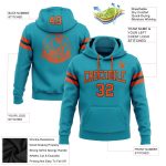 Custom Team Football Hoodie with Personalized Name and Number, Stitched Design in Teal, Orange, and Black Pullover Sweatshirt
