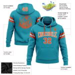 Custom Name Number Football Hoodie Teal Orange White Stitched Pullover Sweatshirt - Personalized Team Apparel Personalized