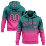 Custom Stitched Hoodie with Team Name and Number - Teal Pink Black Fade Fashion Sports Pullover Sweatshirt Personalized Stitched