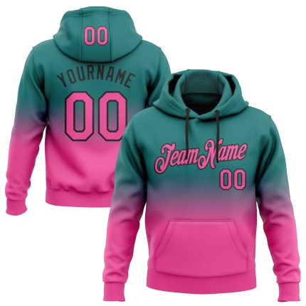 Custom Stitched Hoodie with Team Name and Number - Teal Pink Black Fade Fashion Sports Pullover Sweatshirt Personalized Stitched