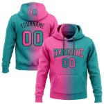 Custom Name & Number Teal Pink Black Gradient Sports Hoodie Pullover Sweatshirt Fashion Team Wear Personalized Stitched Teal