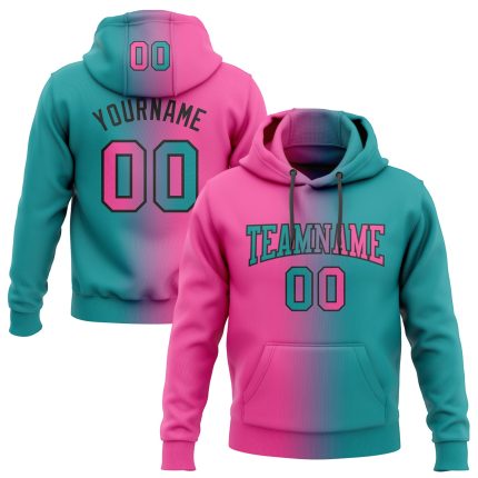 Custom Name & Number Teal Pink Black Gradient Sports Hoodie Pullover Sweatshirt Fashion Team Wear Personalized Stitched Teal