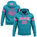 Custom Teal Pink White Football Hoodie with Personalized Name & Number - Sweatshirt Pullover Personalized Stitched Teal Pink-White