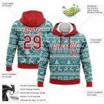 Custom Name Number 3D Sports Hoodie Teal Red-White Christmas Pullover Sweatshirt Personalized Team Apparel Personalized Stitched