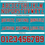 Custom Team Football Hoodie with Personalized Name and Number - Stitched Pullover Sweatshirt in Teal Red and White Personalized