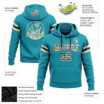 Custom Name Number Vintage USA Flag Hoodie Pullover Sweatshirt for Football Team - Personalized Teal Cream-Black Design Personalized