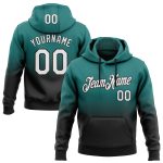 Custom Team Hoodie with Personalized Name and Number, Teal White-Black Fade Pullover Sweatshirt for Fashion Sports Personalized