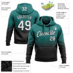 Custom Team Hoodie with Personalized Name and Number, Teal White-Black Fade Pullover Sweatshirt for Fashion Sports Personalized