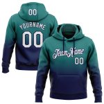 Custom Name Number Hoodie Stitched Teal Navy Fade Fashion Sports Pullover Sweatshirt for Team Personalized Stitched Teal