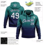 Custom Name Number Hoodie Stitched Teal Navy Fade Fashion Sports Pullover Sweatshirt for Team Personalized Stitched Teal