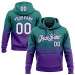 Custom Name Number Sports Hoodie Teal White Purple Fade Stitched Pullover Sweatshirt Fashion Team Apparel Personalized Stitched
