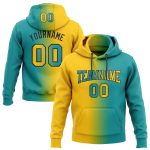 Custom Name Number Hoodie for Team - Teal Yellow Black Gradient Fashion Pullover Sweatshirt Personalized Stitched Teal Yellow-Black