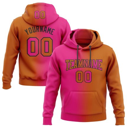 Custom Texas Orange Hot Pink Black Gradient Sports Hoodie with Name and Number - Personalized Stitched Pullover Sweatshirt