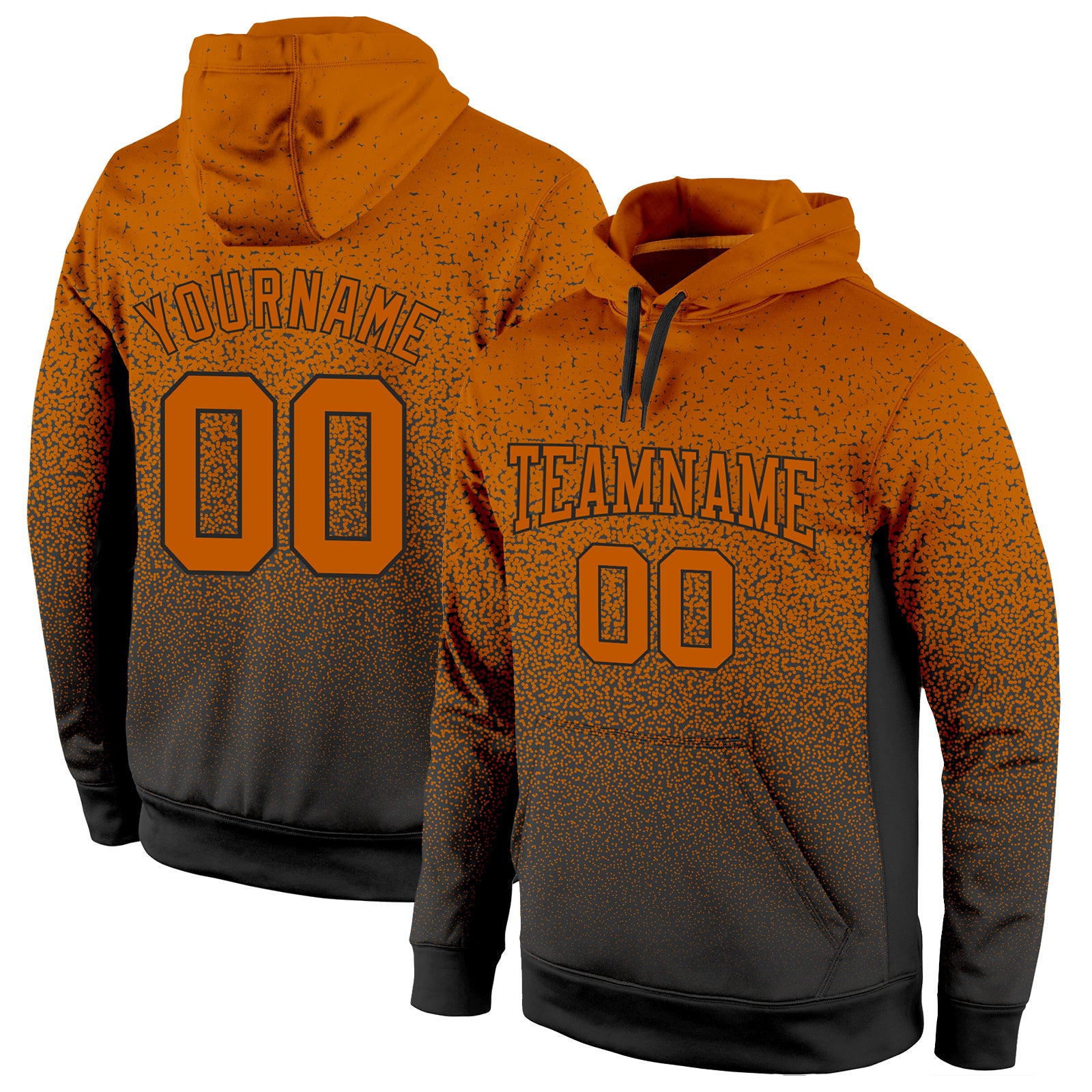 Custom Name Number Texas Orange Black Fade Sports Pullover Hoodie Sweatshirt - Personalized Stitched Team Apparel Personalized
