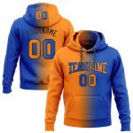 Custom Team Hoodie with Personalized Name and Number, Thunder Blue Bay Orange-Black Gradient Pullover Sweatshirt Personalized