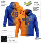 Custom Team Hoodie with Personalized Name and Number, Thunder Blue Bay Orange-Black Gradient Pullover Sweatshirt Personalized