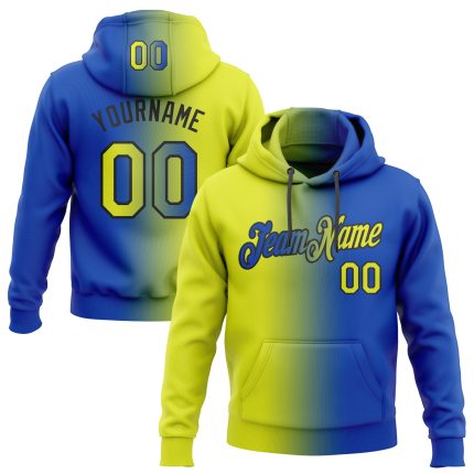 Custom Name Number Hoodie - Personalized Thunder Blue Neon Yellow Black Gradient Fashion Sports Pullover Sweatshirt Personalized