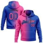 Custom Name Number Hoodie - Personalized Thunder Blue Pink Black Gradient Sports Pullover Sweatshirt Personalized Stitched