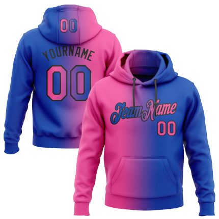 Custom Name Number Hoodie - Personalized Thunder Blue Pink Black Gradient Sports Pullover Sweatshirt Personalized Stitched