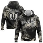 Custom Name Number 3D Abstract Tie Dye Hoodie Sweatshirt in Black-White - Personalized Sports Pullover Personalized Stitched