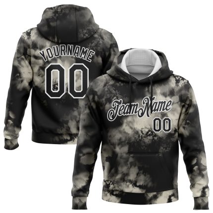 Custom Name Number 3D Abstract Tie Dye Hoodie Sweatshirt in Black-White - Personalized Sports Pullover Personalized Stitched