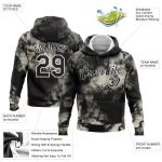 Custom Name Number 3D Abstract Tie Dye Hoodie Sweatshirt in Black-White - Personalized Sports Pullover Personalized Stitched