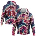 Custom Name Number 3D Tie Dye Hoodie Sweatshirt Pullover - Personalized Crimson Cream Hippie Batik Sports Gear Personalized