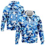Custom Name and Number Tie Dye Hoodie Electric Blue-White 3D Abstract Watercolor Sports Pullover Sweatshirt Personalized