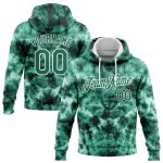Custom Name and Number Hoodie - 3D Abstract Tie Dye Sports Sweatshirt in Kelly Green-White, Stitched Shibori Style Personalized
