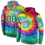 Custom Name & Number Hoodie - Personalized 3D Tie Dye Design Sweatshirt in Kelly Green-White - Sports Pullover Personalized