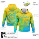 Custom Name and Number Tie Dye Pullover Hoodie in Lakes Blue-Gold 3D Bright Flow Watercolor Sports Design Personalized Stitched