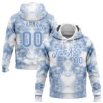 Custom Name and Number Tie Dye Hoodie Light Blue-White 3D Watercolor Sports Sweatshirt Pullover Personalized Stitched Tie