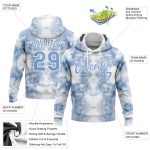 Custom Name and Number Tie Dye Hoodie Light Blue-White 3D Watercolor Sports Sweatshirt Pullover Personalized Stitched Tie