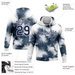 Custom Name Number Hoodie - Personalized Tie Dye Navy White 3D Abstract Shibori Sports Pullover Sweatshirt Personalized Stitched