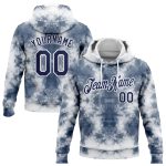Custom Name & Number Pullover Hoodie, 3D Abstract Tie Dye Navy-White Sports Sweatshirt, Personalized Stitched Design Personalized