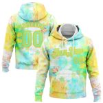 Custom Name and Number Personalized Watercolor Sports Hoodie in Pea Green-Yellow Tie Dye - 3D Pullover Sweatshirt Personalized