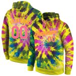 Custom Name & Number Tie Dye Sports Hoodie Sweatshirt - Personalized Pink-Gold 3D Pattern Design Personalized Stitched Tie