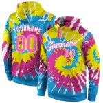Custom Name Number Sports Hoodie 3D Tie Dye Design in Pink-White Stitched Pullover Sweatshirt Personalized Stitched Tie Dye