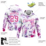 Custom Team Name Number Hoodie Pullover Sweatshirt 3D Watercolor Pink-White Tie Dye Design, Personalized Stitched Style Personalized