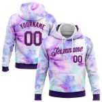 Custom Tie Dye Sports Hoodie with 3D Purple-Pink Pattern, Personalized Name & Number, Pullover Sweatshirt Personalized Stitched